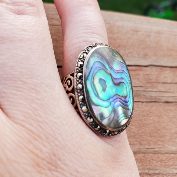 Vintage Abalone Sterling Silver Ring (Size 5 1/2) - Picture 9 of 10